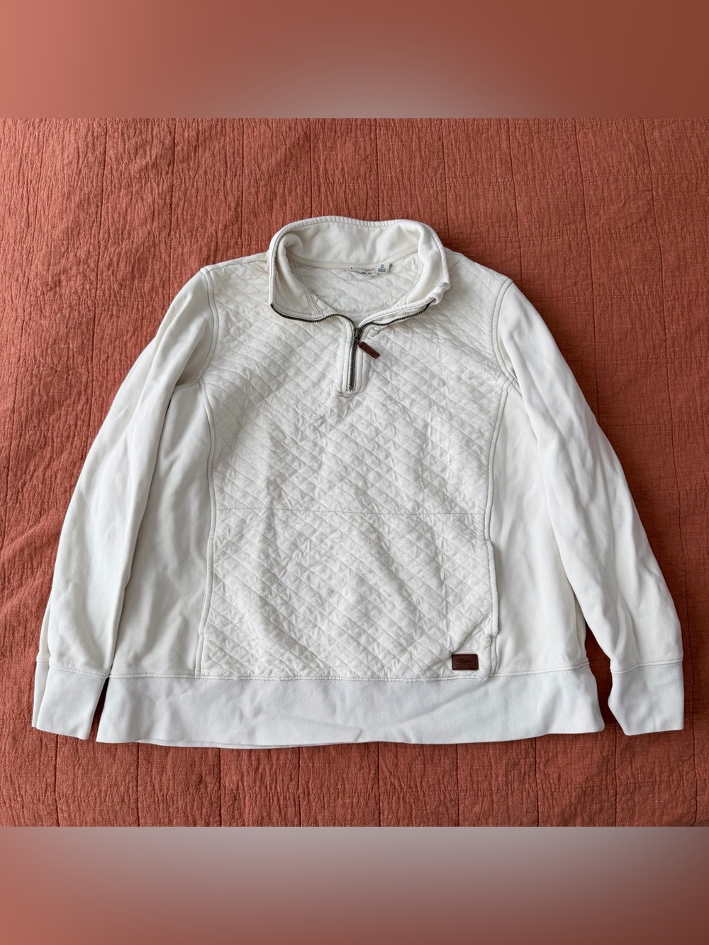 LL Bean Women's Quilted Quarter Zip Pullover XL White Classic Casual Outdoor